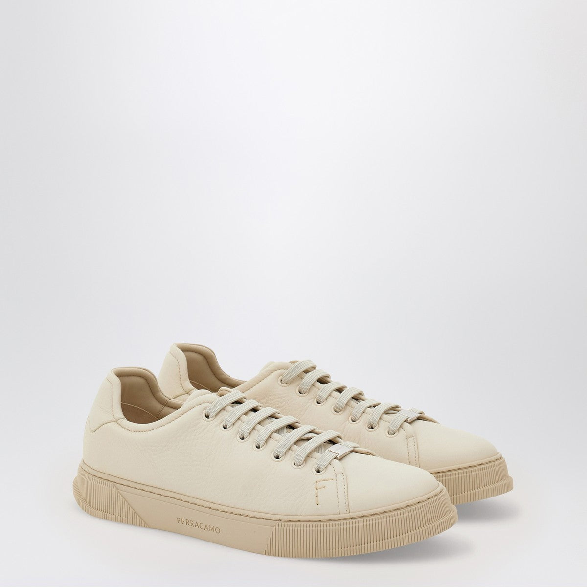 Ferragamo Mascarpone-colored leather sneakers