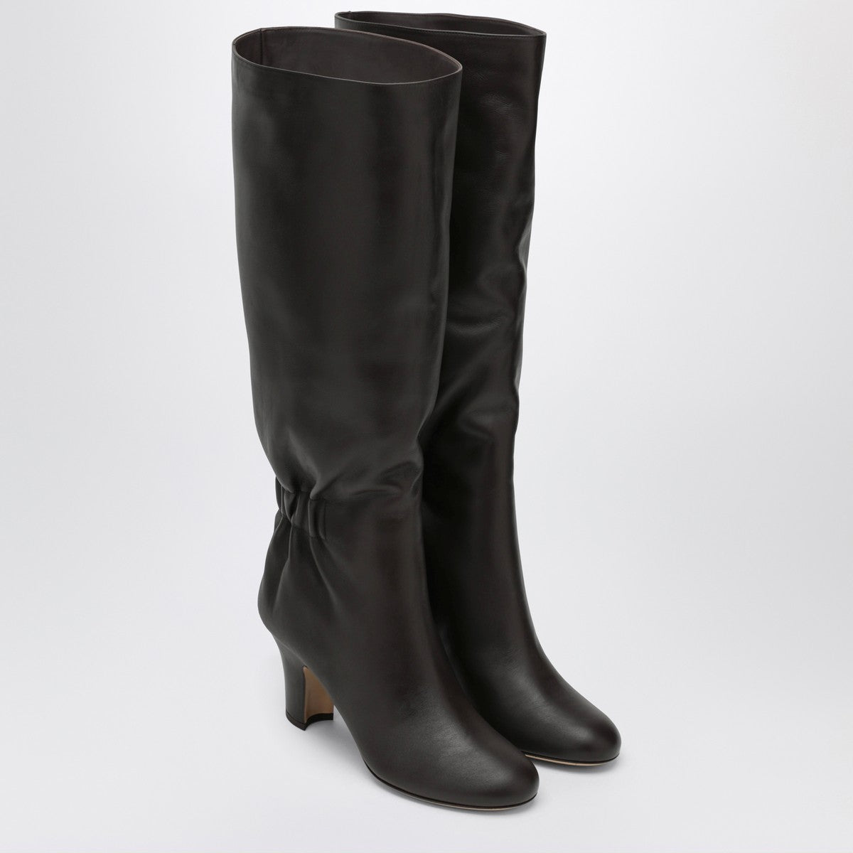 Ferragamo Ruched Boots in Dark Brown Leather