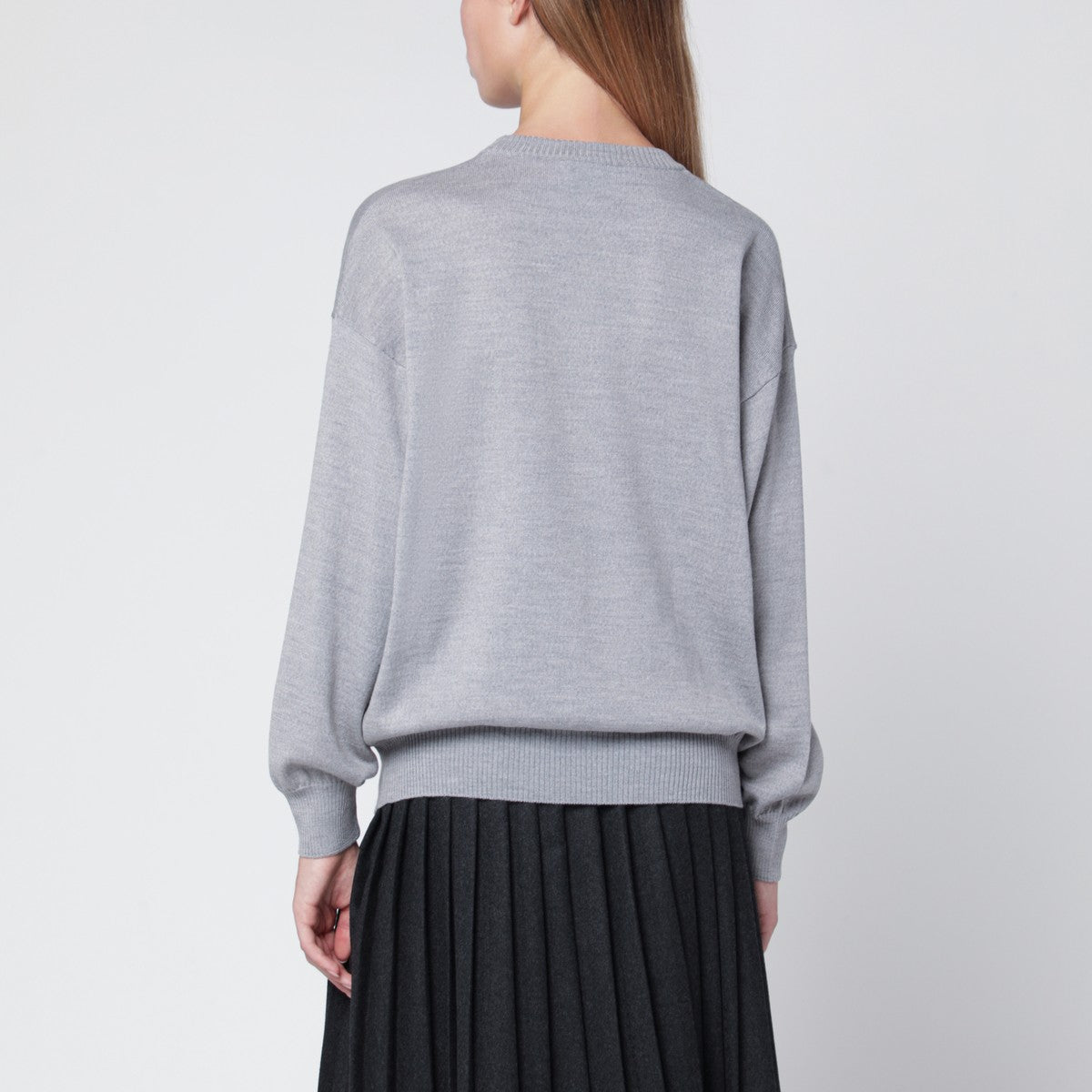 Moschino Grey wool sweater with intarsia logo