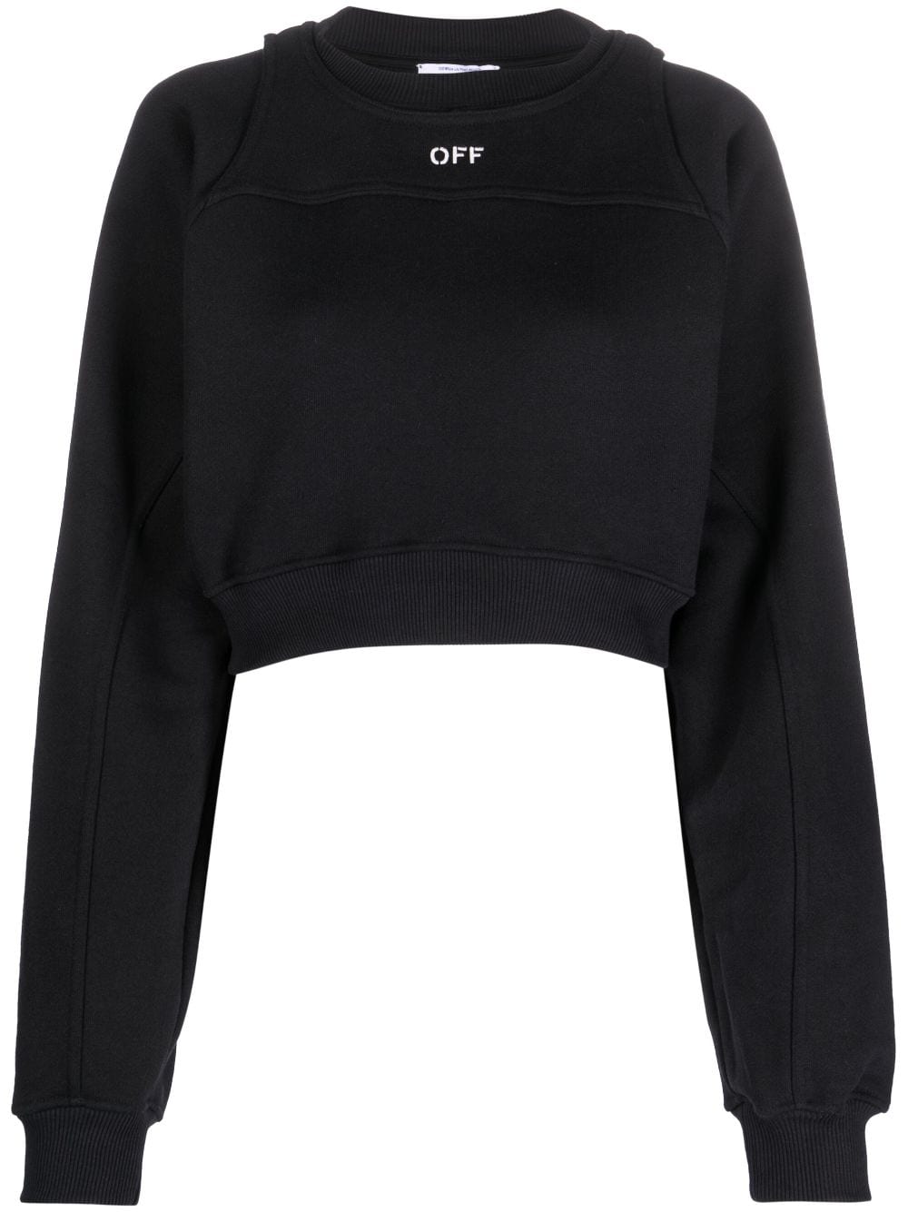 Off White Printed Crop Sweatshirt