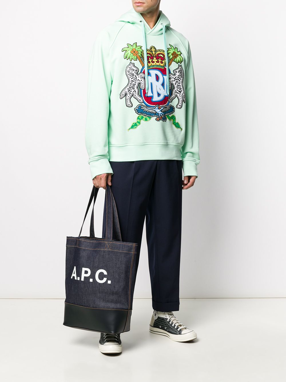 A.P.C. logo print denim tote