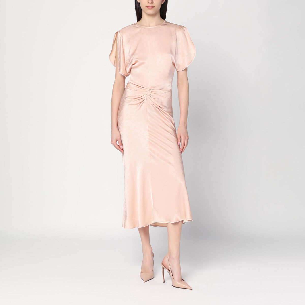 Victoria Beckham Light pink damask dress with gathering