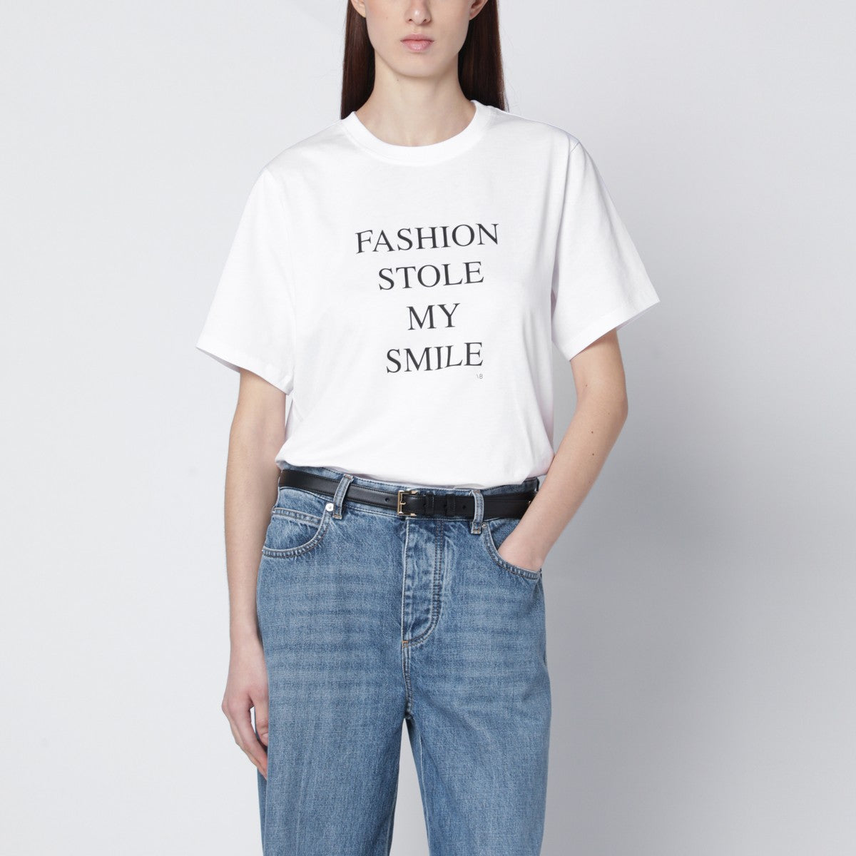 Victoria Beckham “Fashion stole my smile” white cotton T-shirt