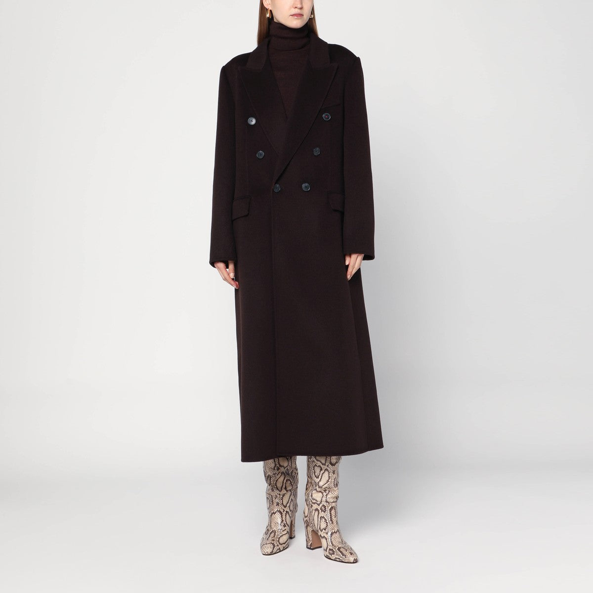 Victoria Beckham Brown double-breasted coat in wool and cashmere