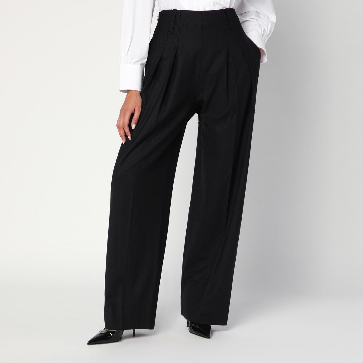 Victoria Beckham Wide black trousers in wool blend