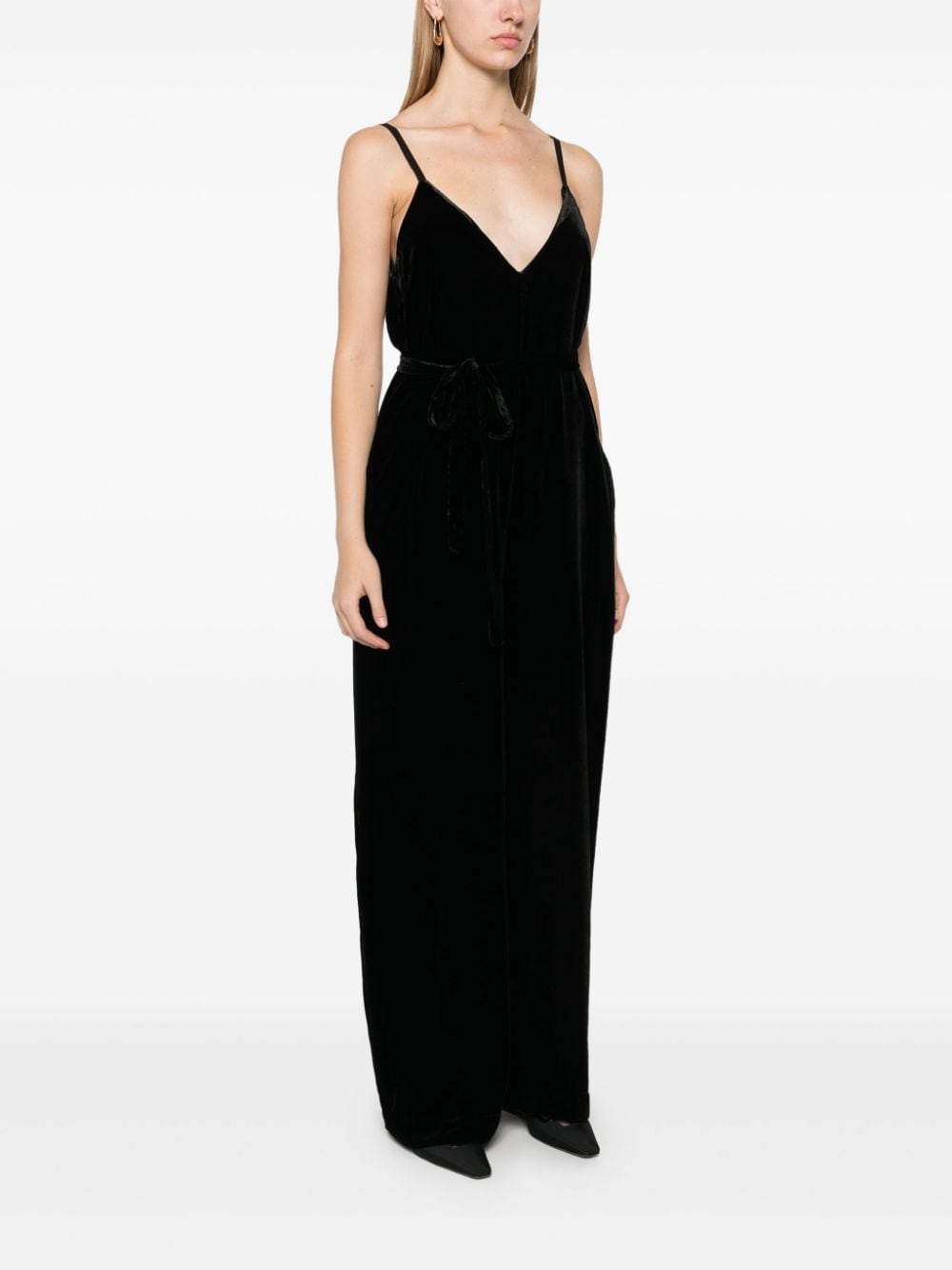 Gold Hawk V-back wide leg Velvet jumpsuit
