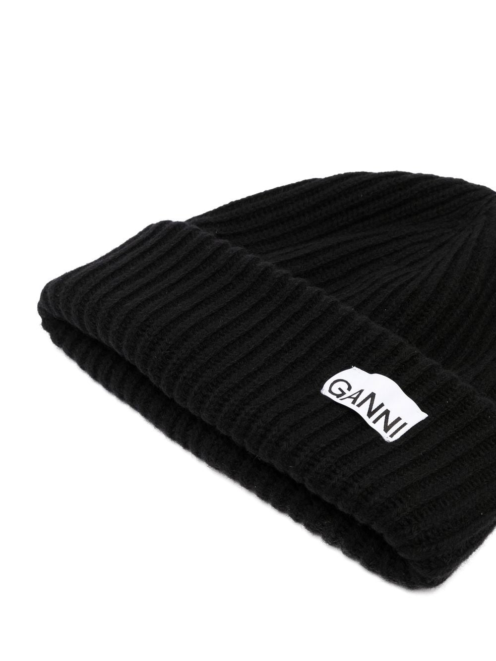 Ganni Oversized Wool Rib Knit Beanie