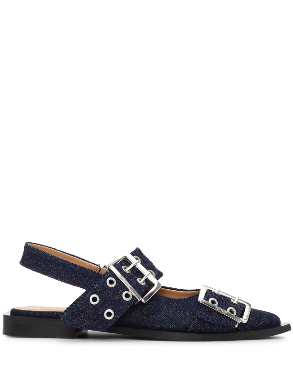 Ganni Denim Feminine Buckle Ballerinas