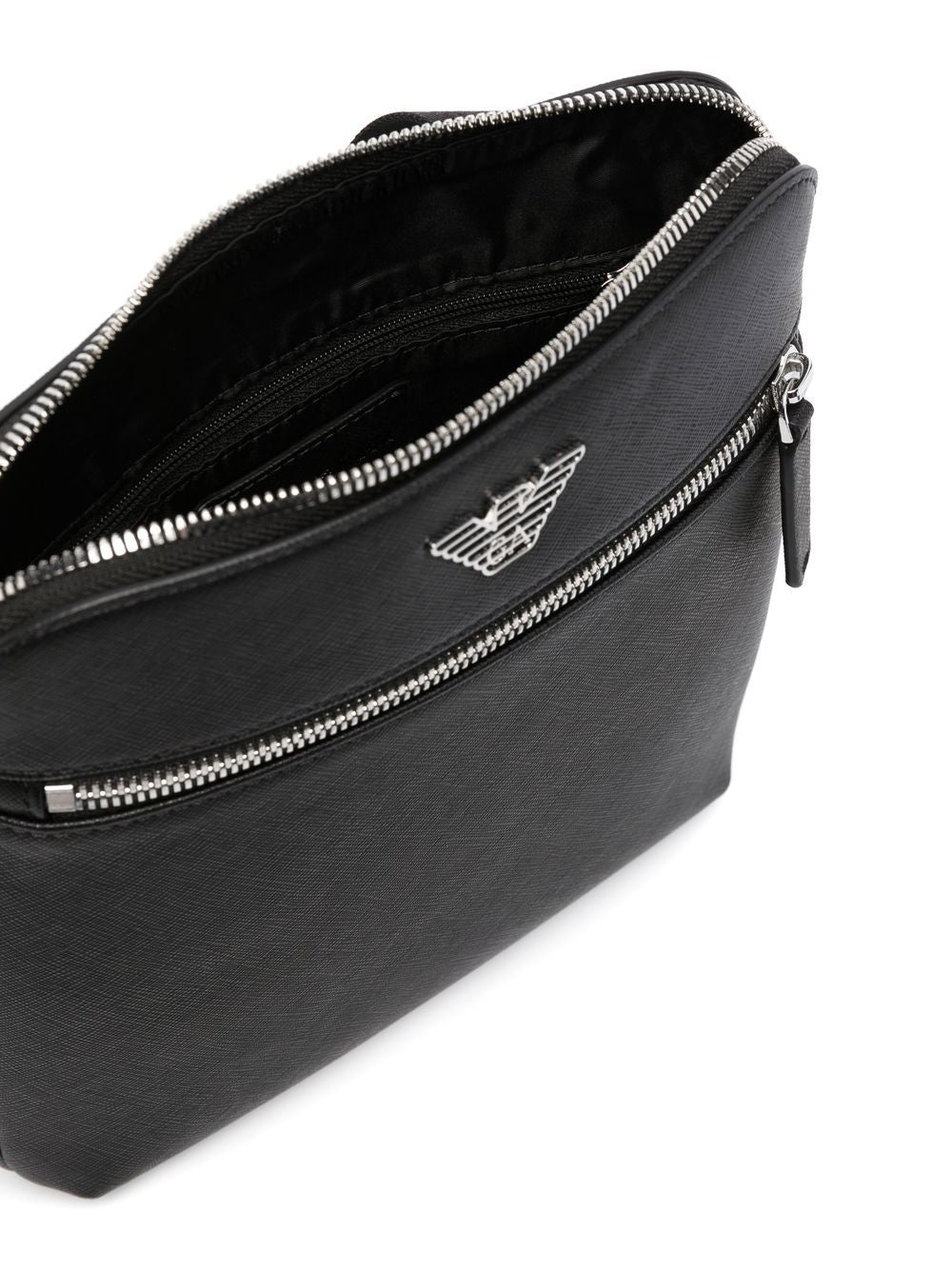 Emporio Armani ASV regenerated Saffiano leather flat shoulder bag with eagle plate