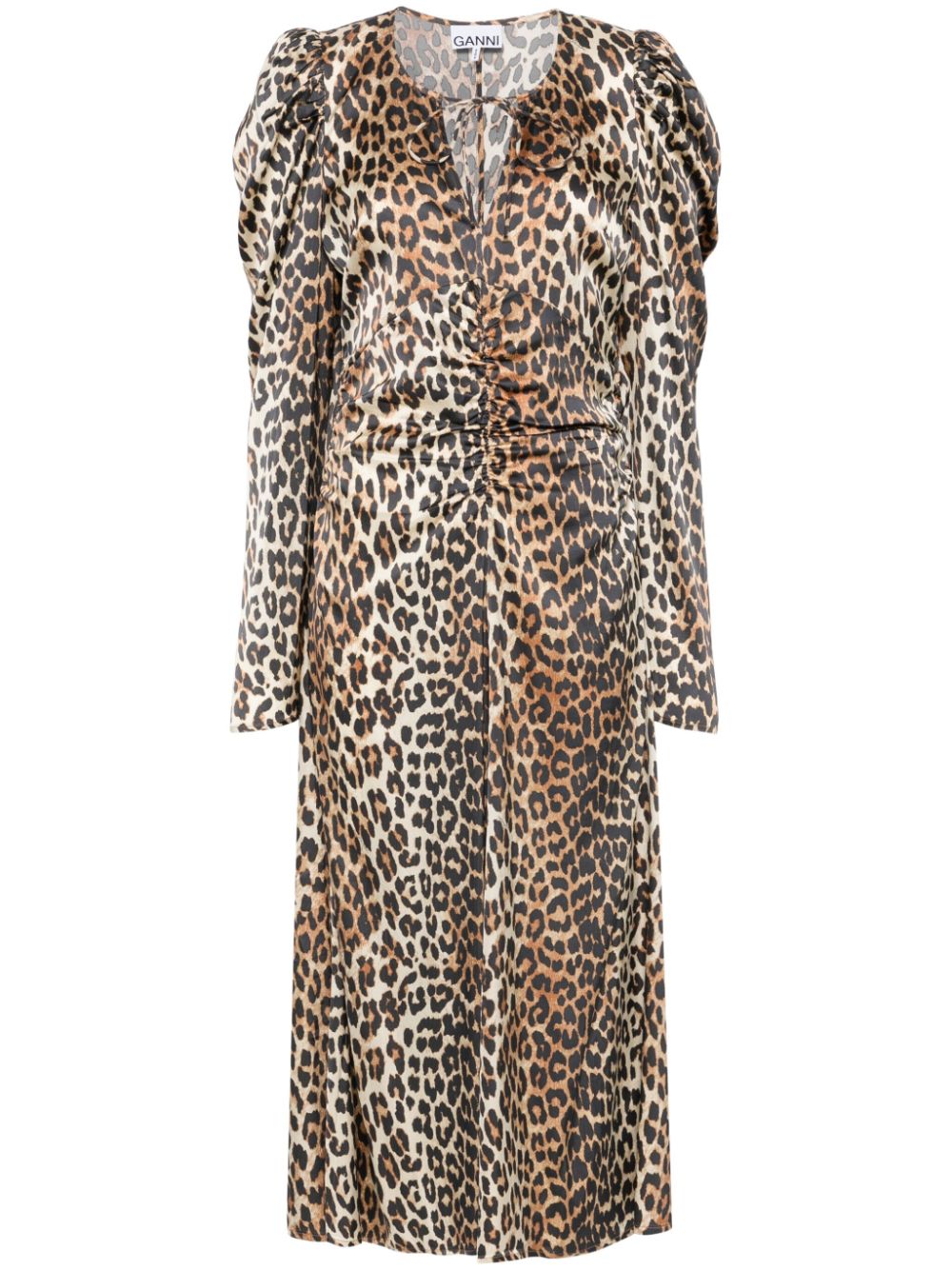 Ganni leopard-print Ruched Midi Dress