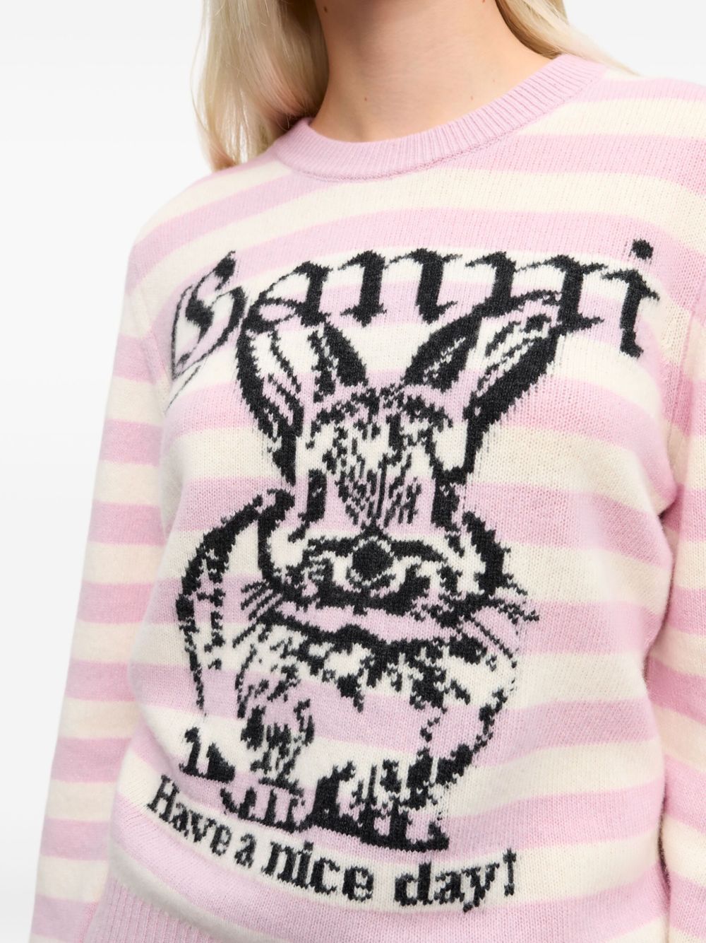 Ganni Striped Graphic Wool Bunny Jumper