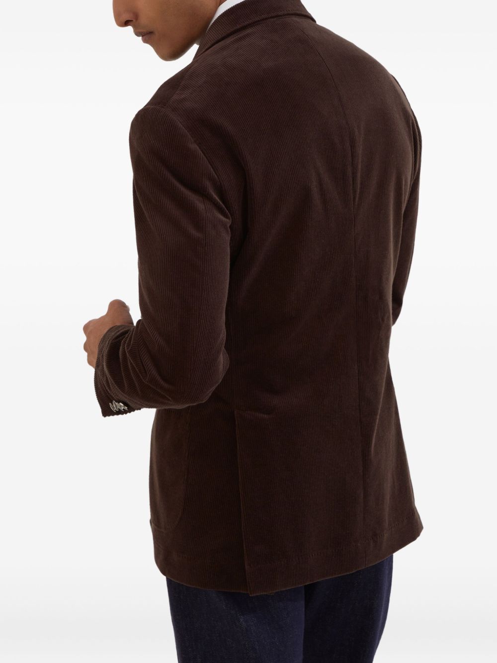 Brunello Cucinelli Comfort cotton and cashmere corduroy one-and-a-half breasted deconstructed blazer with patch pockets and metal buttons