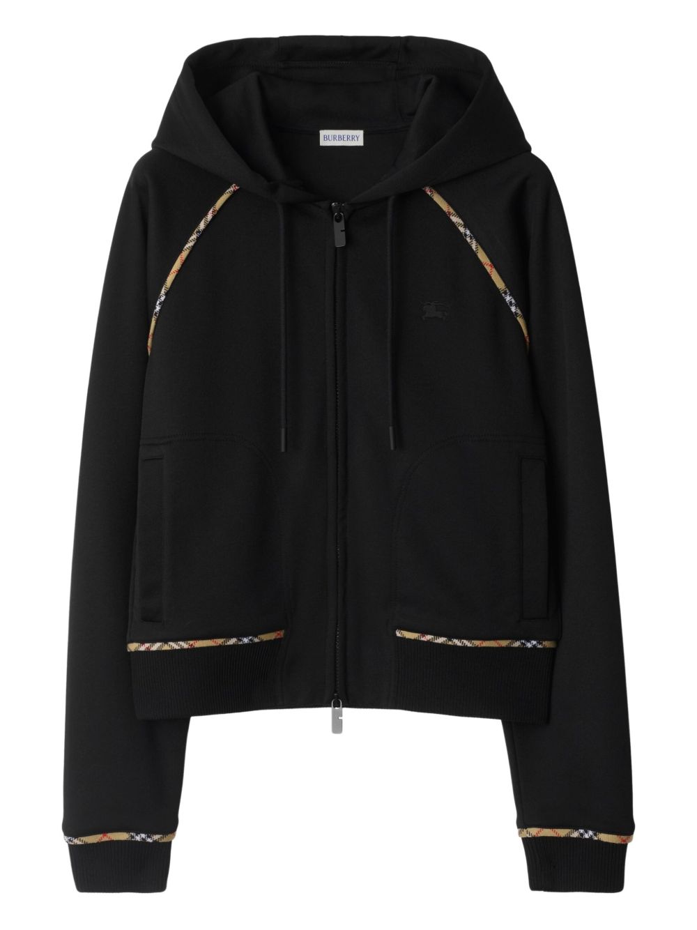 Burberry Cotton blend zip-up hoodie with check trim