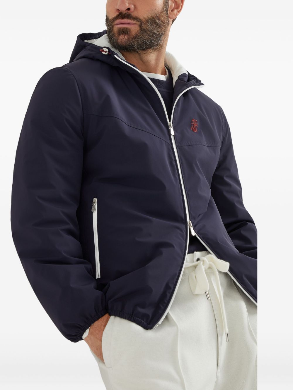 Brunello Cucinelli Bonded nylon hooded vest with Thermore padding and logo