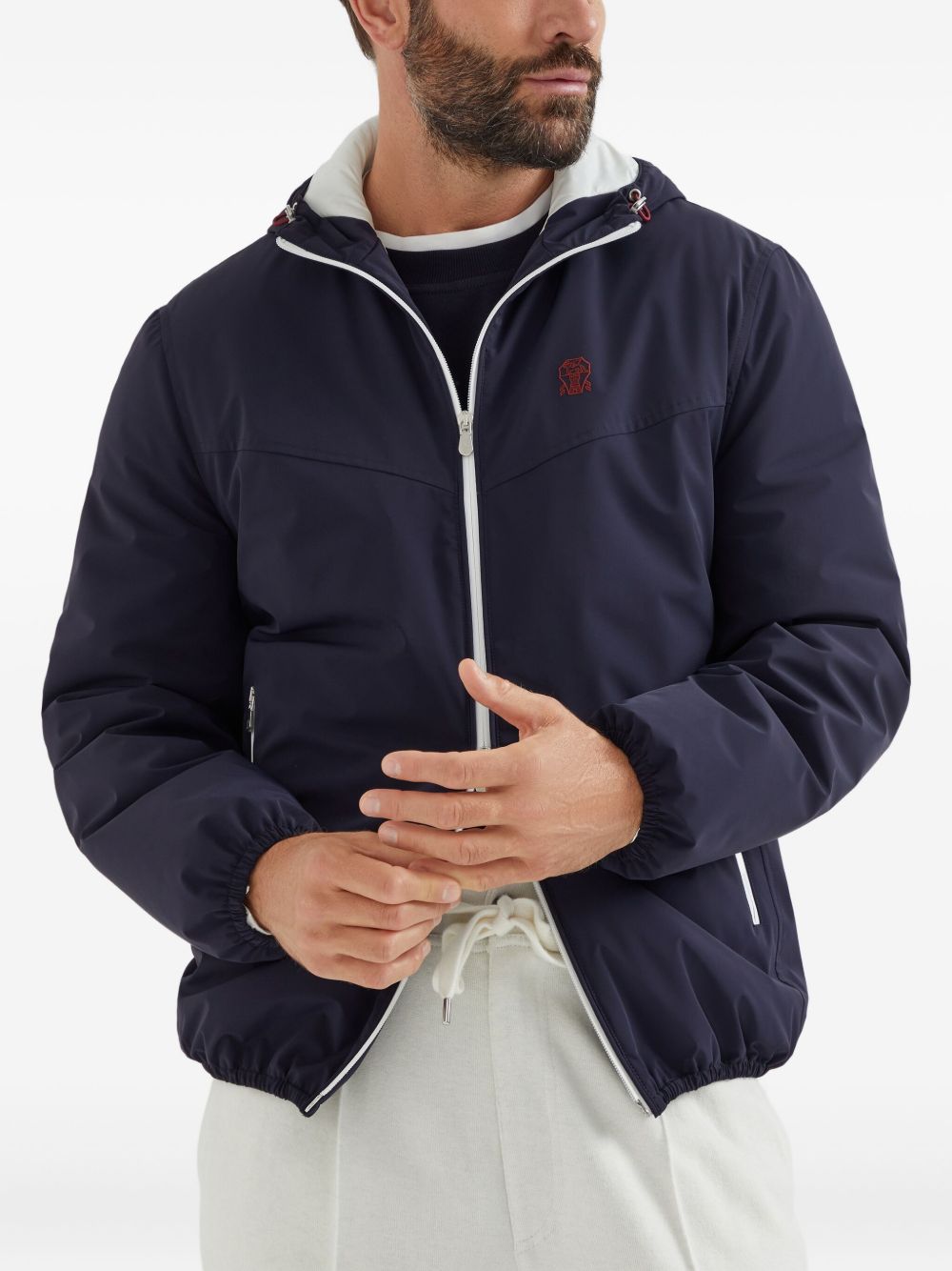 Brunello Cucinelli Bonded nylon hooded vest with Thermore padding and logo