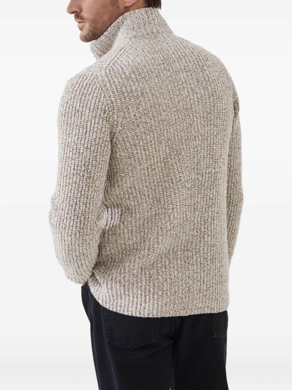 Brunello Cucinelli Mouliné virgin wool, silk and cashmere half English rib one-and-a-half breasted cardigan with metal buttons