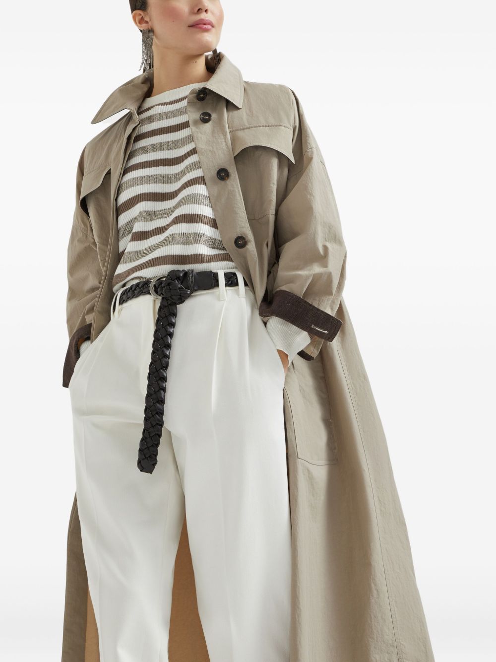 Brunello Cucinelli Water-resistant techno cotton trench with shiny detail