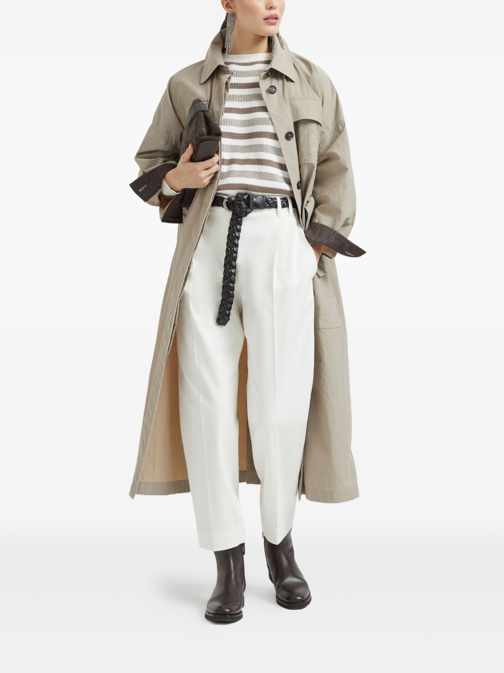 Brunello Cucinelli Water-resistant techno cotton trench with shiny detail