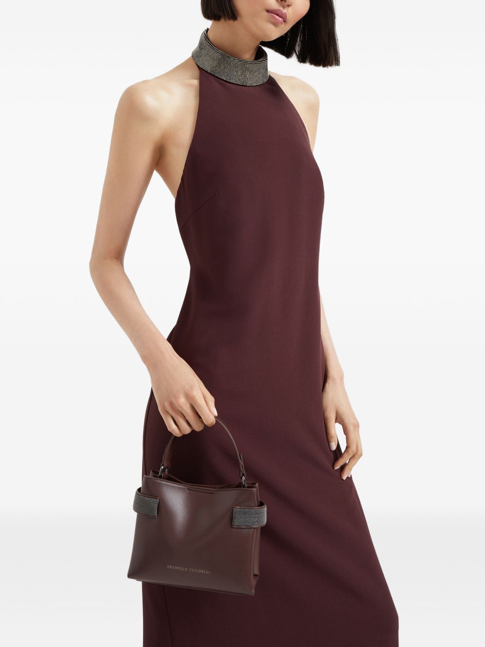 Brunello Cucinelli Essence small top-handle bag in calfskin with precious bands