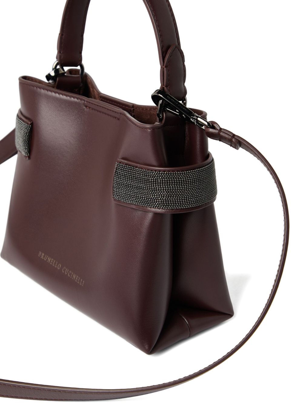 Brunello Cucinelli Essence small top-handle bag in calfskin with precious bands