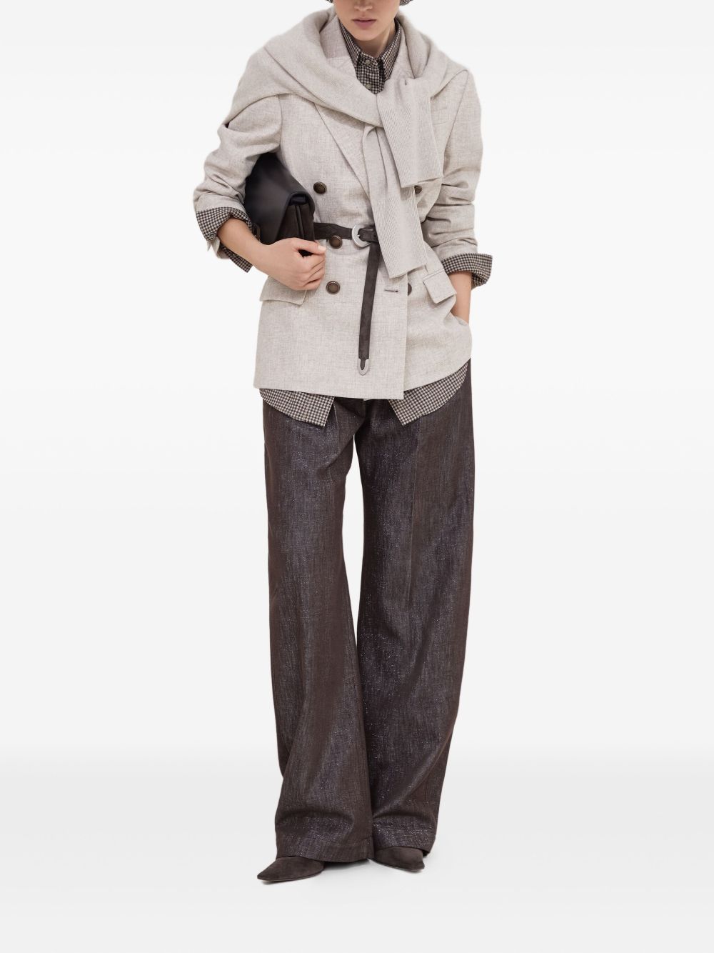 Brunello Cucinelli Virgin wool and cashmere twill flannel blazer with monili