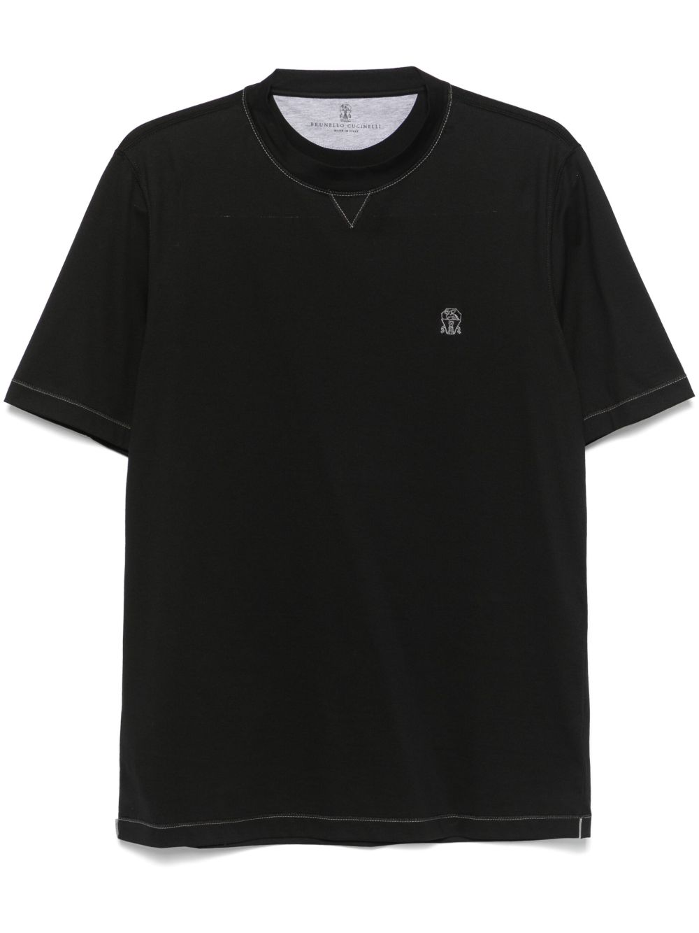 Brunello Cucinelli Crew neck T-shirt in cotton jersey with logo and faux layering