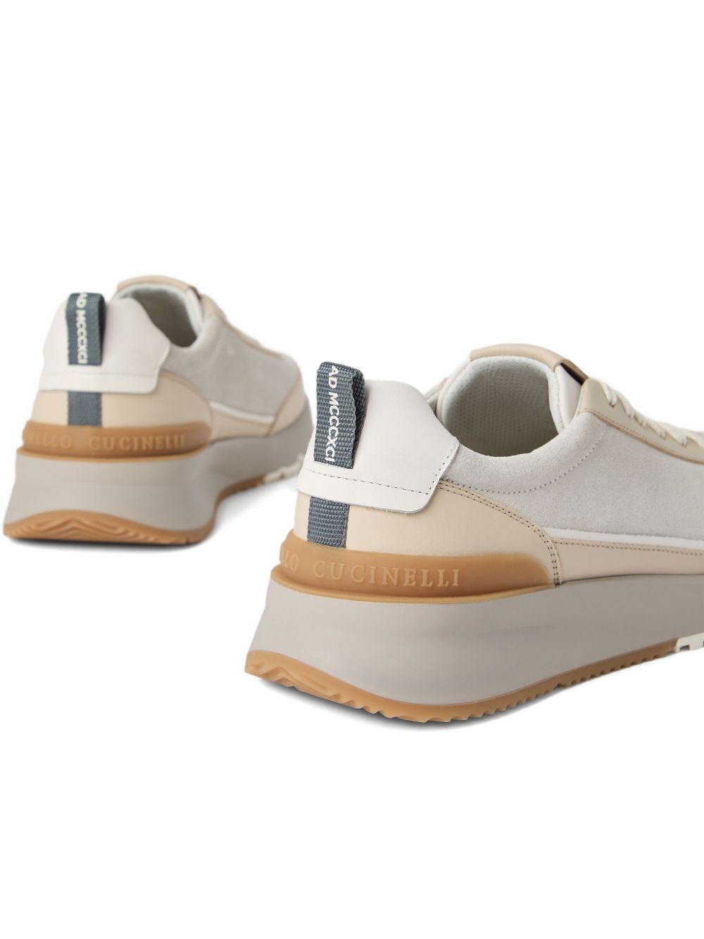 Brunello Cucinelli Washed suede and semi-polished calfskin runners