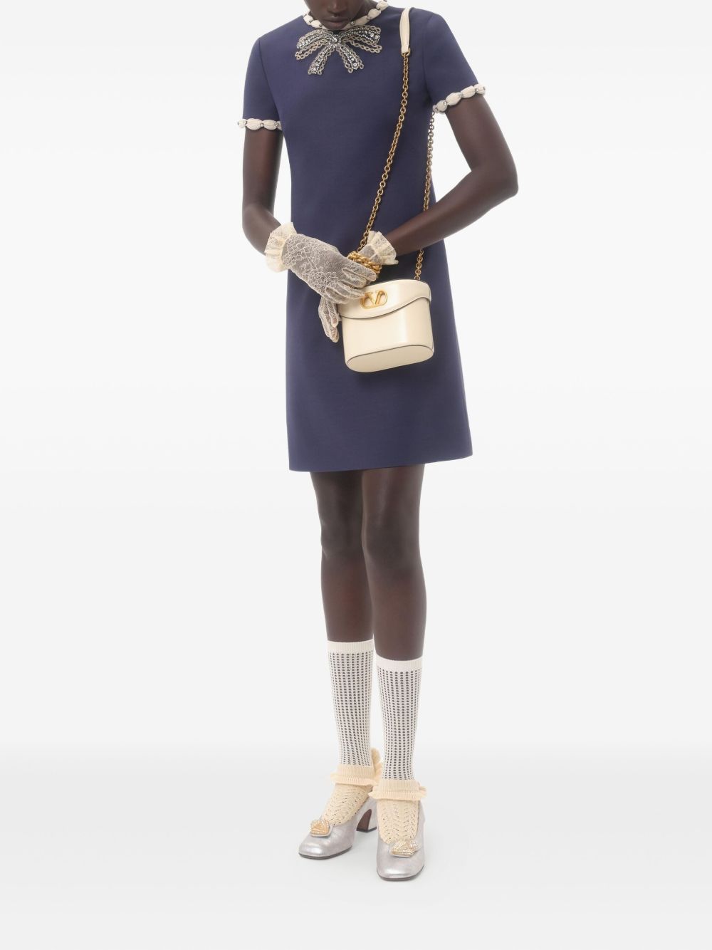 Valentino Short Embroidered Crepe Couture Dress