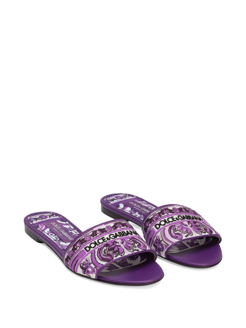 Dolce & Gabbana-Majolica embroidered purple fabric slide sandal