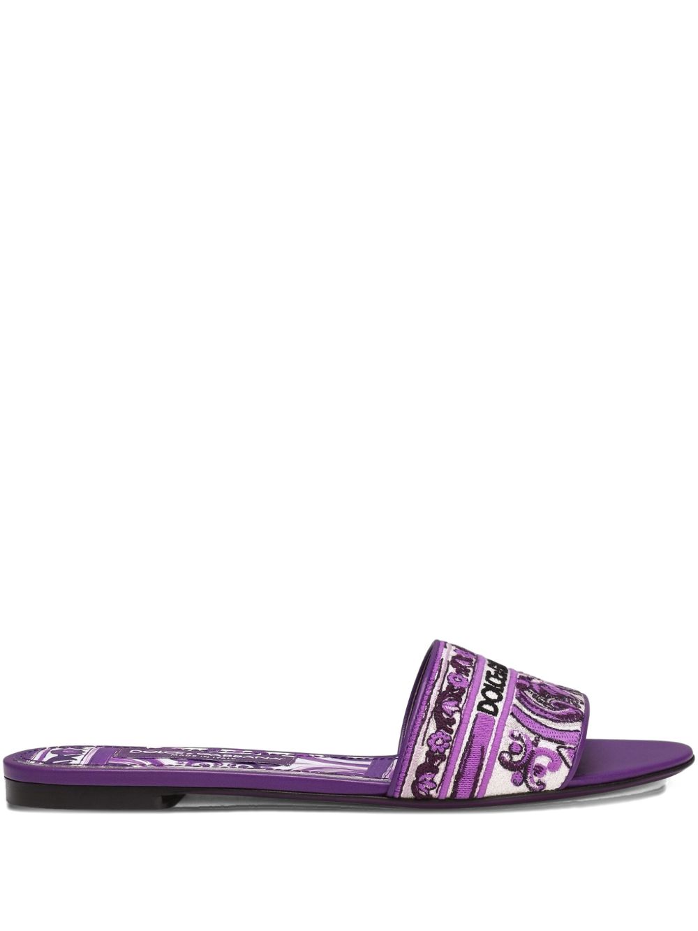 Dolce & Gabbana-Majolica embroidered purple fabric slide sandal