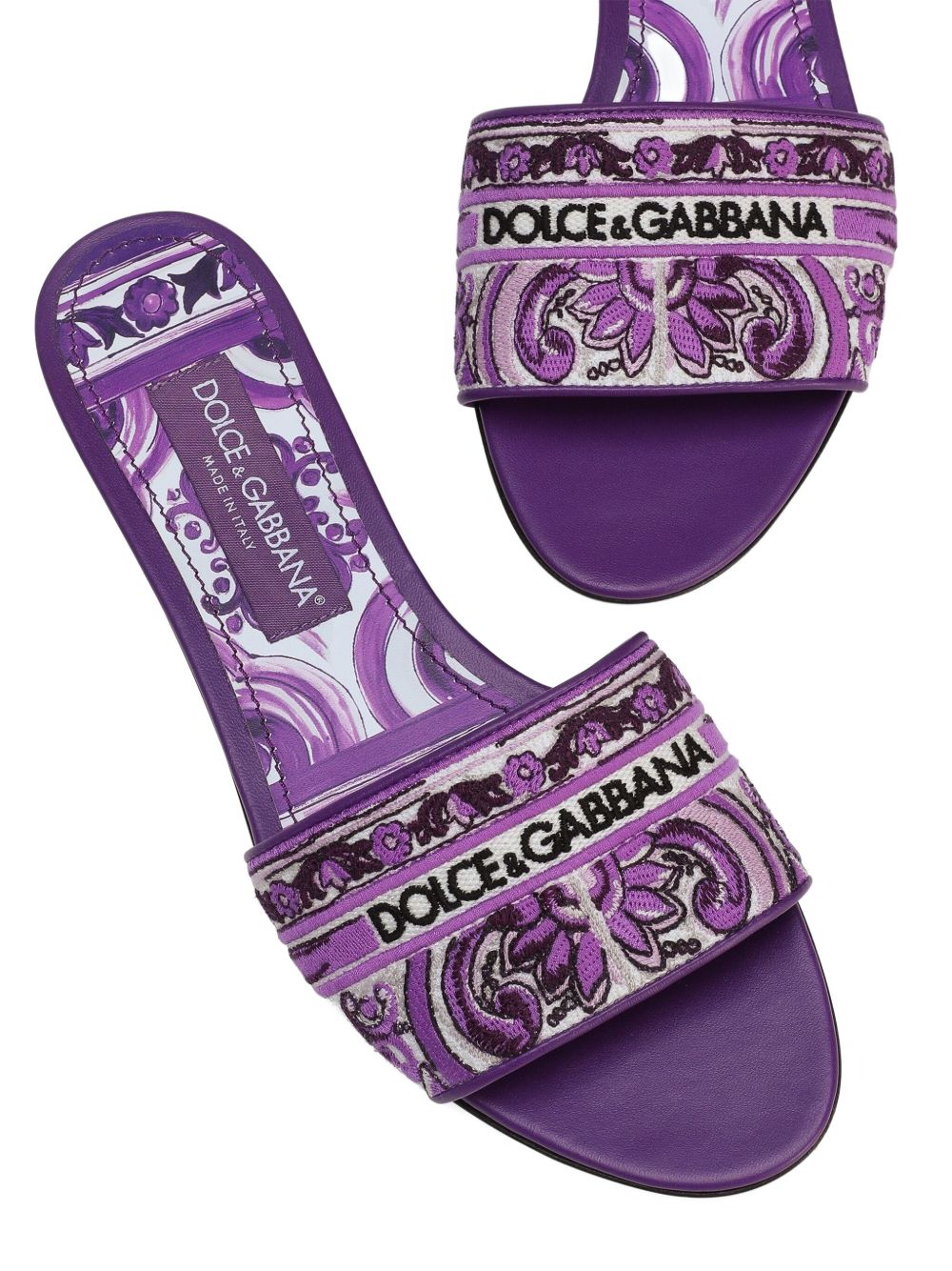 Dolce & Gabbana-Majolica embroidered purple fabric slide sandal
