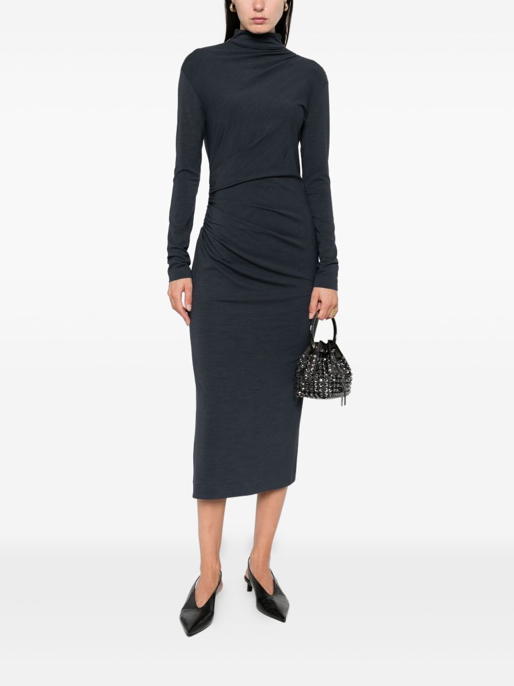 Brunello Cucinelli High-neck gathered midi dress