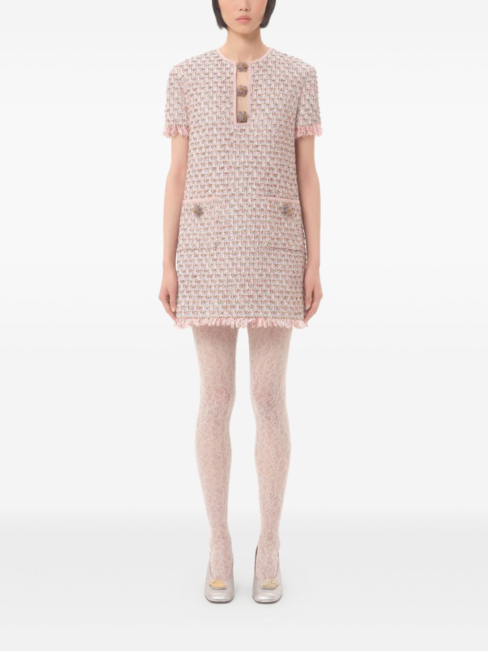 Valentino Short Dress in Embroidered Ribbon Tweed