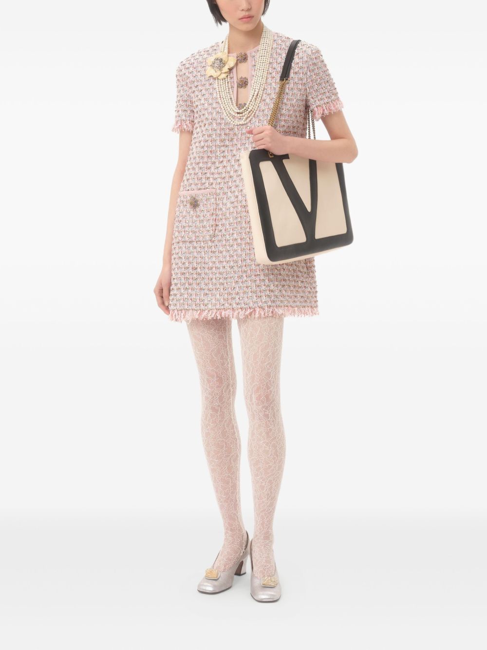 Valentino Short Dress in Embroidered Ribbon Tweed