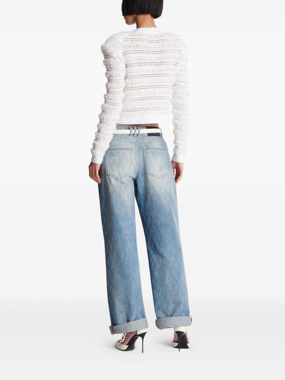 Balmain Long-sleeved tweed-effect knit cardigan