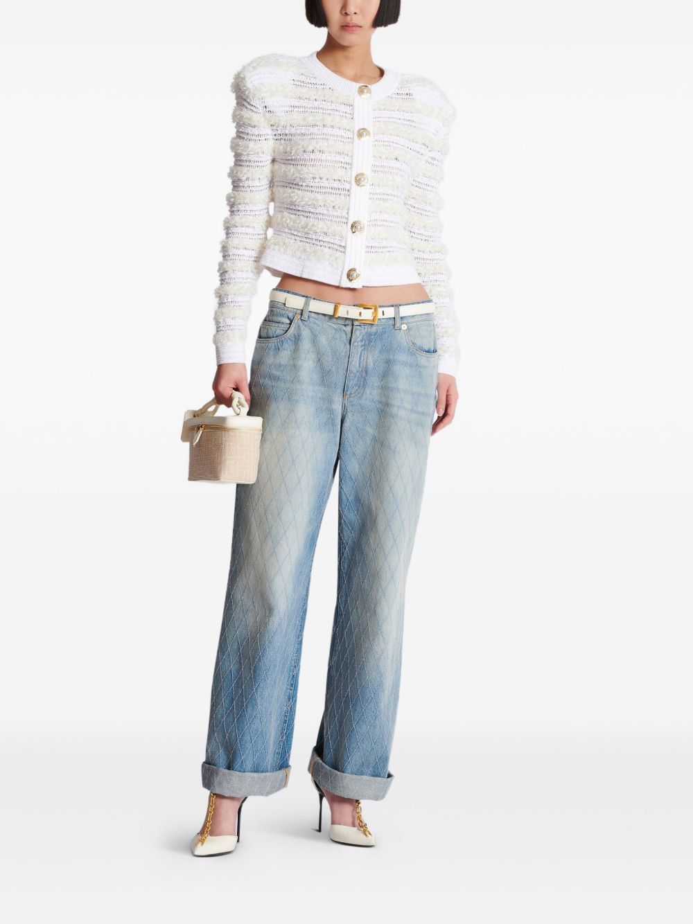 Balmain Long-sleeved tweed-effect knit cardigan