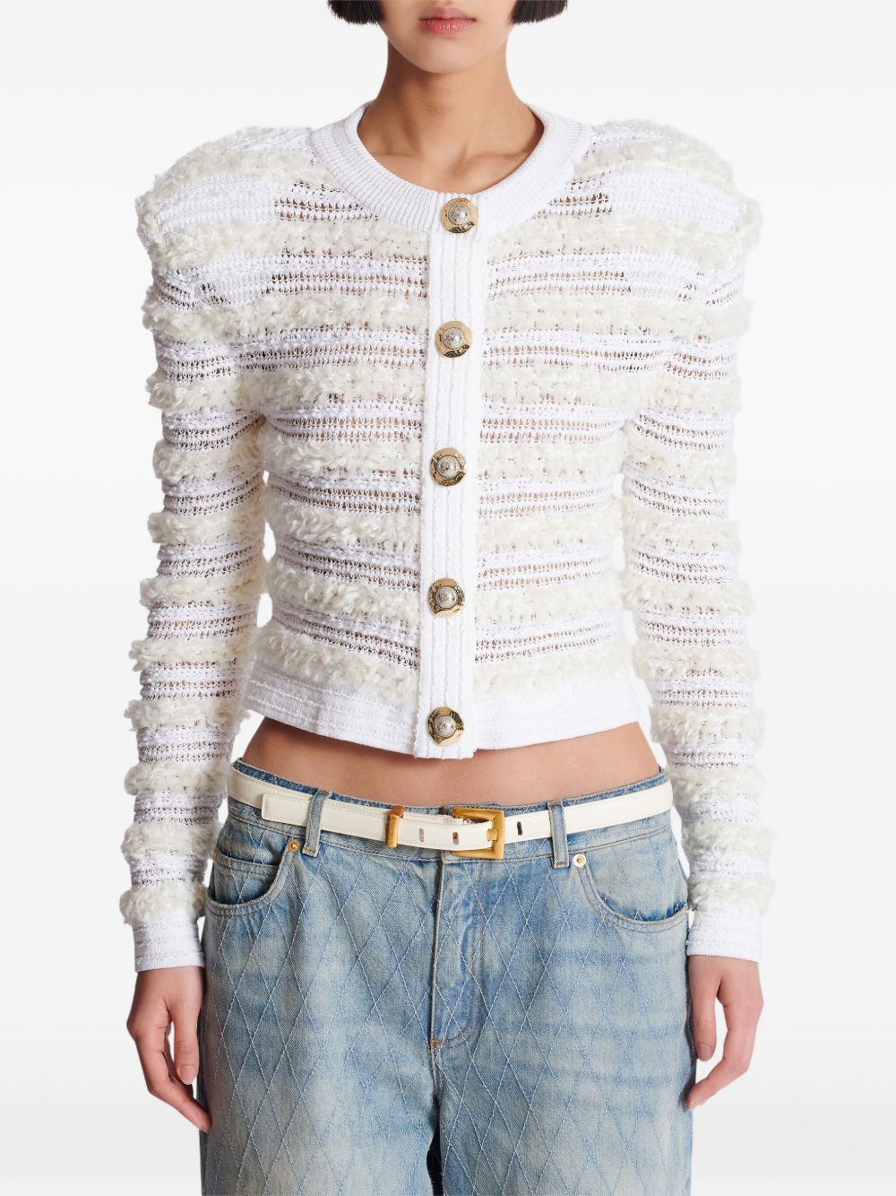 Balmain Long-sleeved tweed-effect knit cardigan