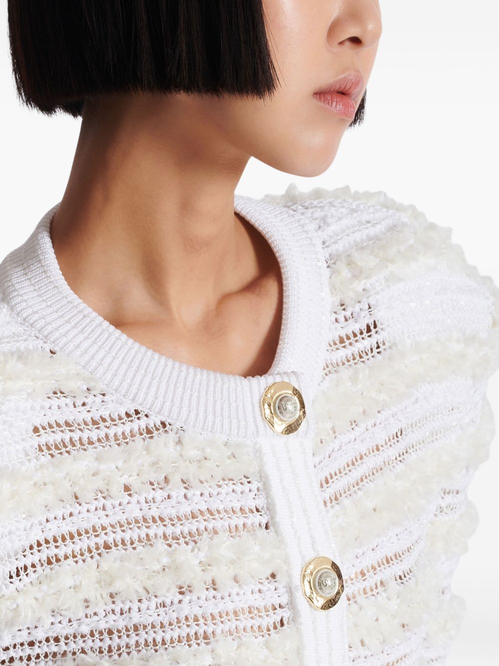 Balmain Long-sleeved tweed-effect knit cardigan