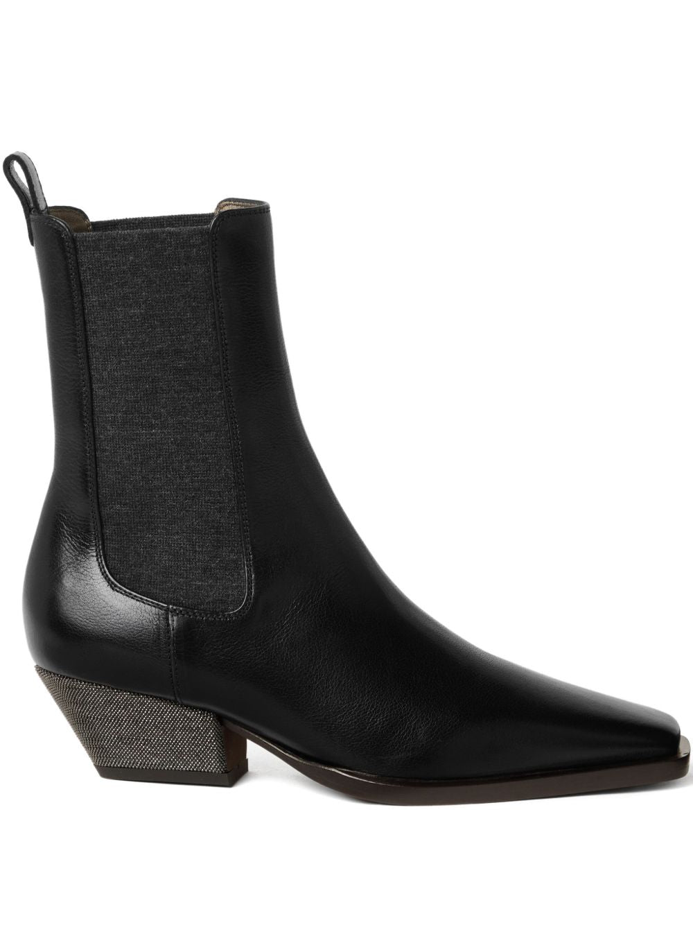 Brunello Cucinelli Classic Leather Chelsea Boot with Precious Block Heels