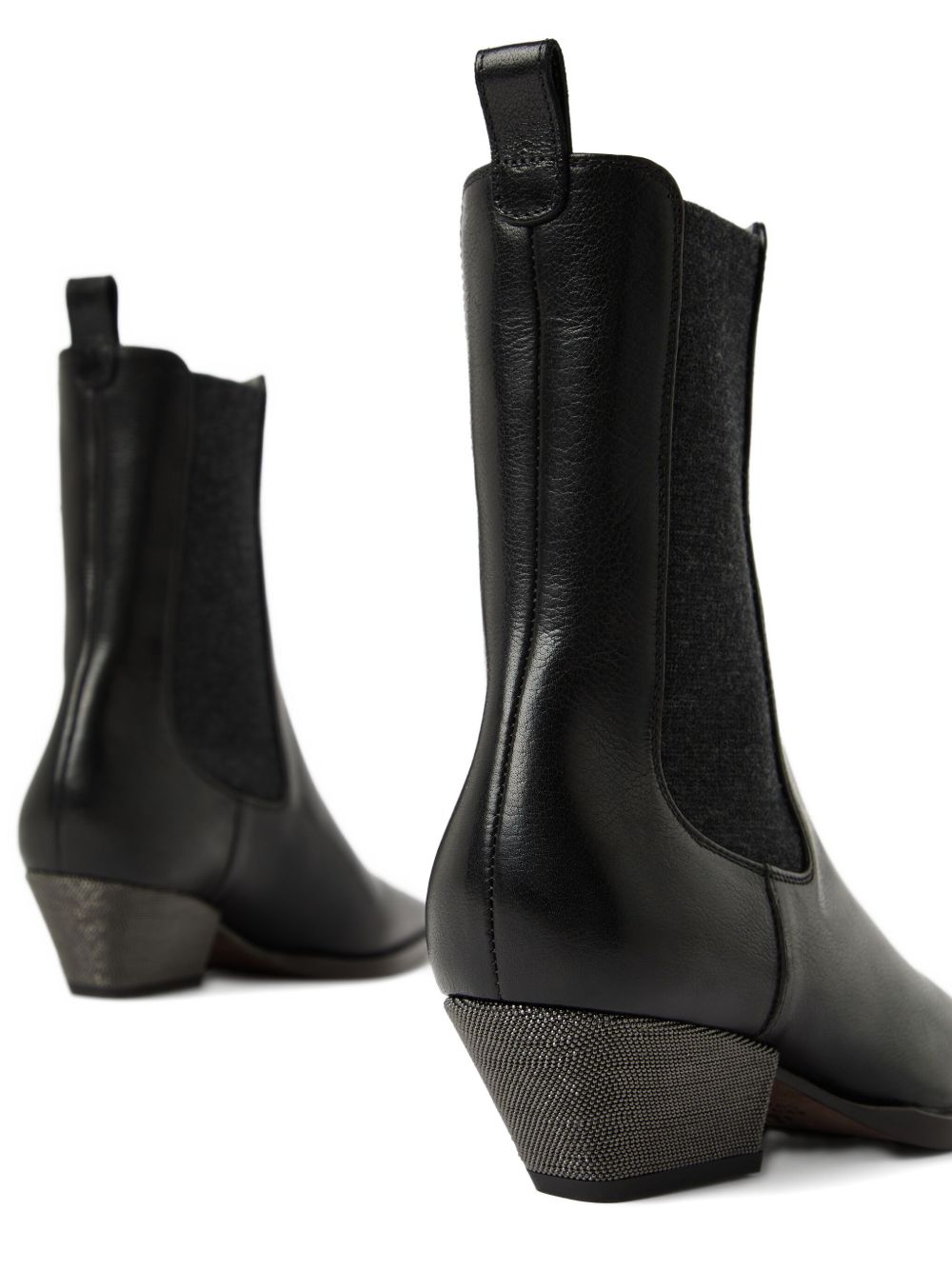 Brunello Cucinelli Classic Leather Chelsea Boot with Precious Block Heels