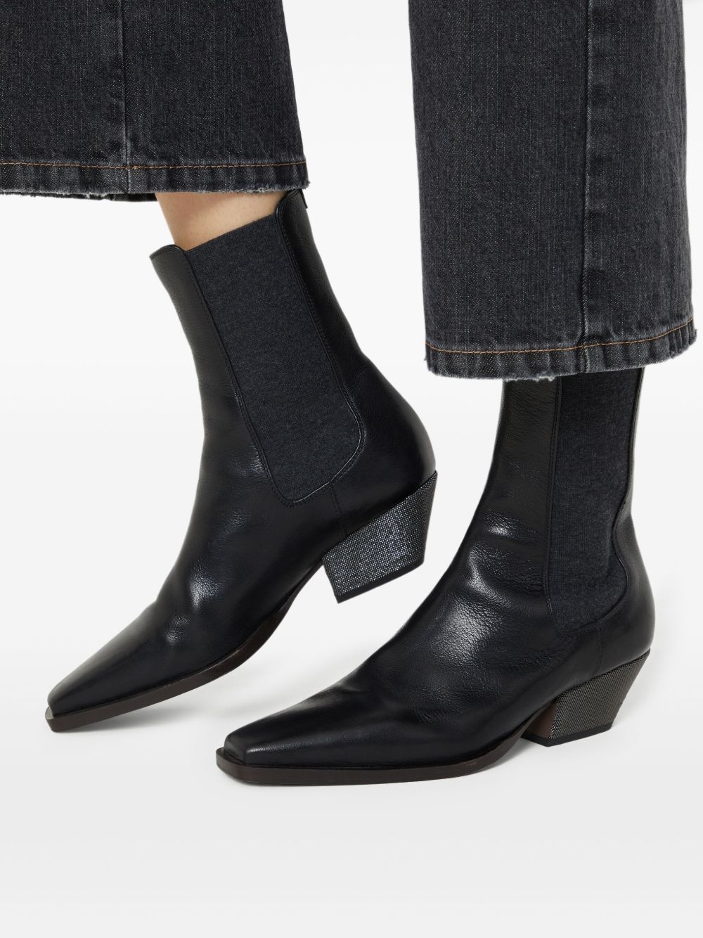 Brunello Cucinelli Classic Leather Chelsea Boot with Precious Block Heels
