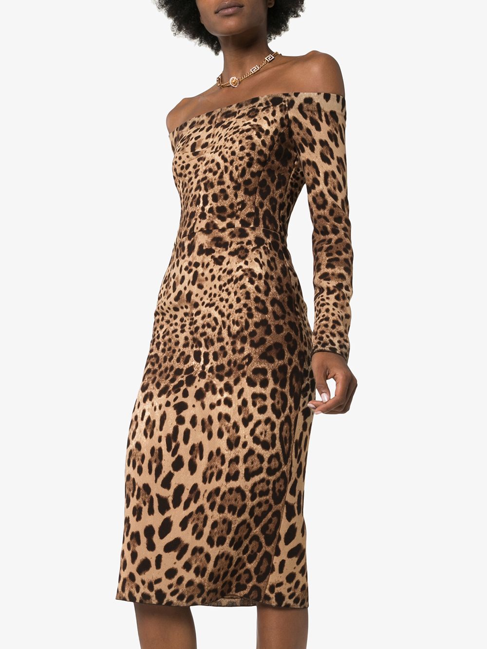 Dolce & Gabbana off-the-shoulder Leopard Print Midi Dress