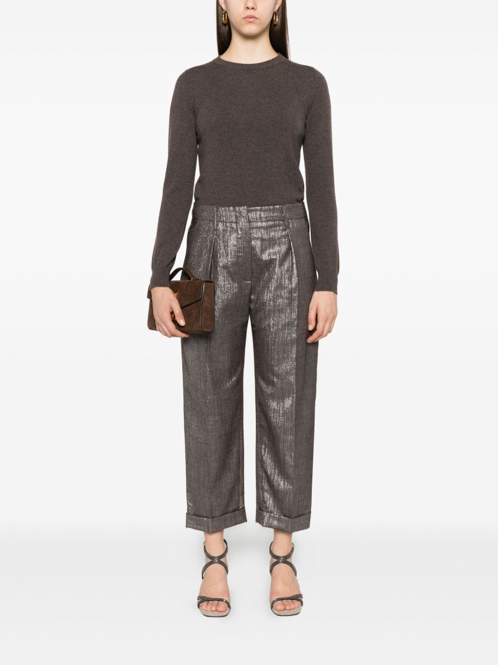 Brunello Cucinelli Pleat-detail metallic trousers