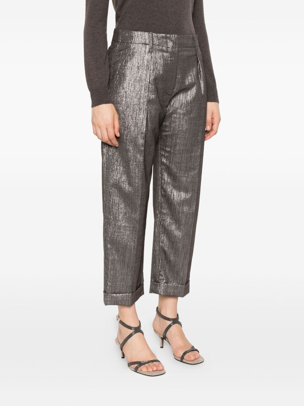 Brunello Cucinelli Pleat-detail metallic trousers