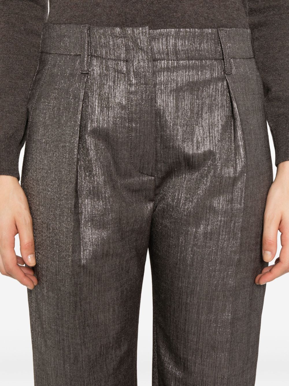 Brunello Cucinelli Pleat-detail metallic trousers