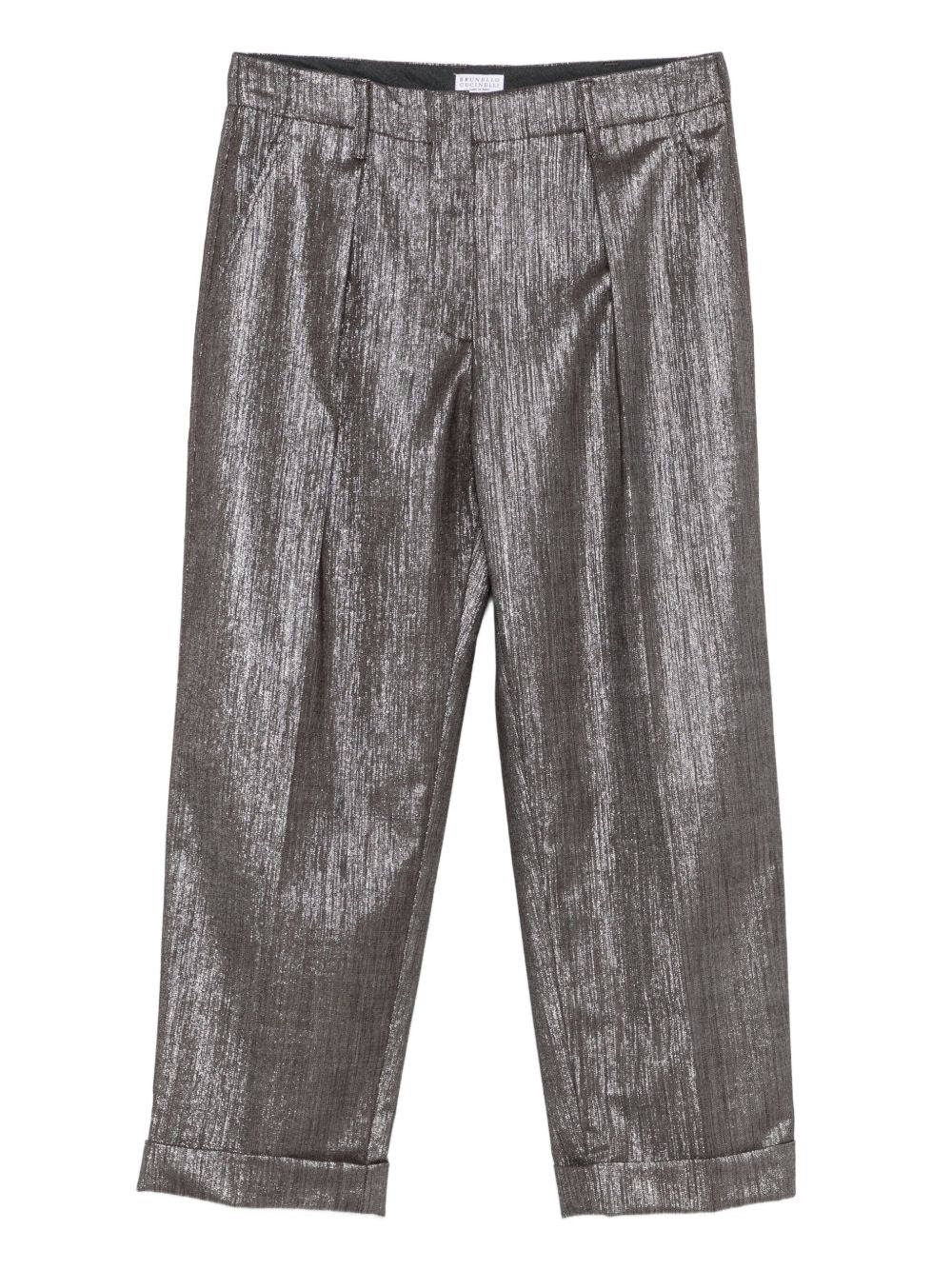 Brunello Cucinelli Pleat-detail metallic trousers