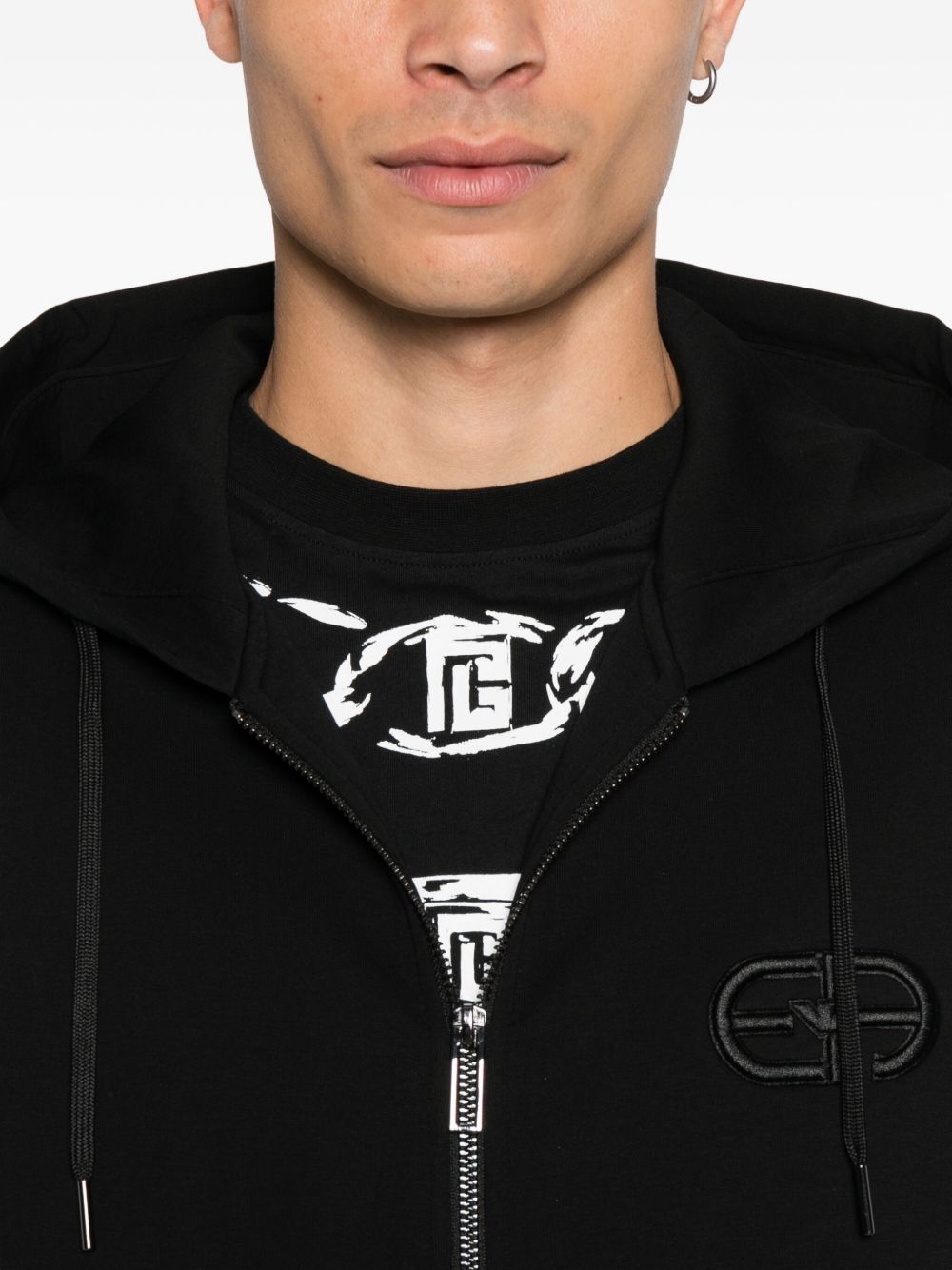 Emporio Armani Double jersey zip-up hoodie with embossed EA logo embroidery