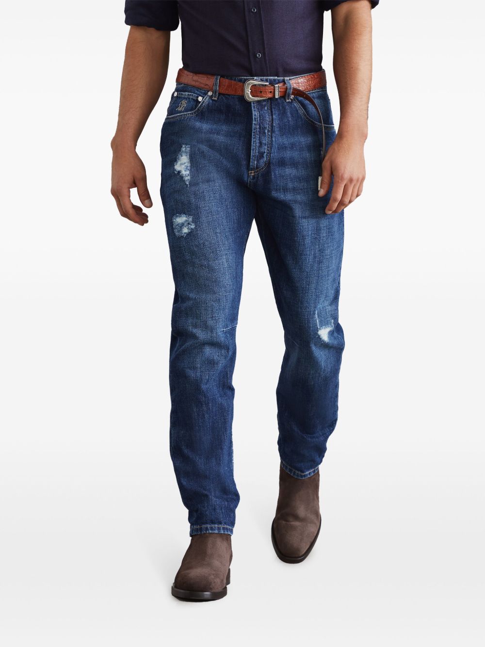 Brunello Cucinelli Distressed-finish straight-leg jeans