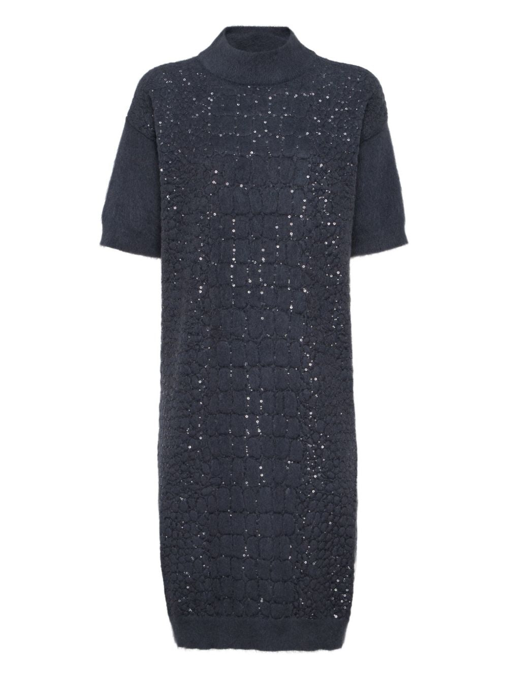 Brunello Cucinelli Mohair, virgin wool and cashmere knit dress with dazzling croc motif