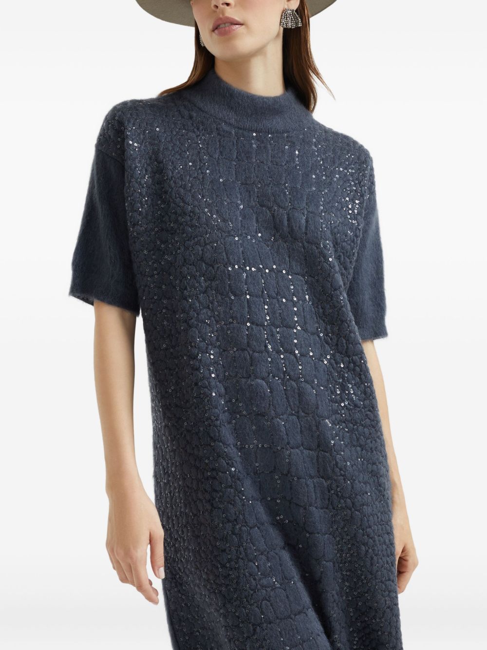 Brunello Cucinelli Mohair, virgin wool and cashmere knit dress with dazzling croc motif